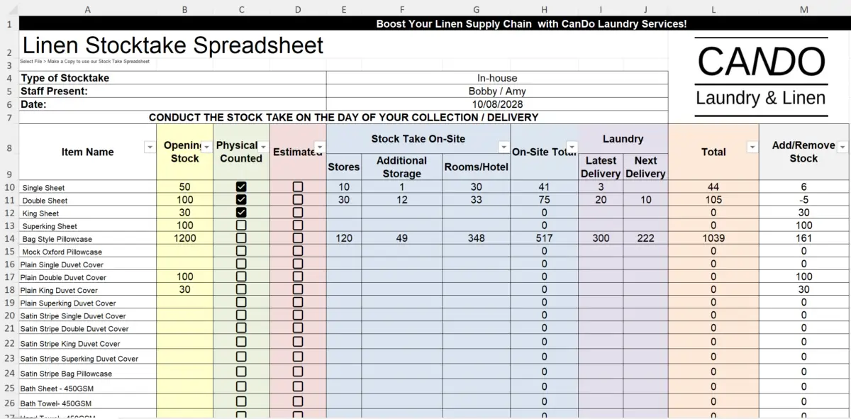 Linen Stocktake Spreadsheet